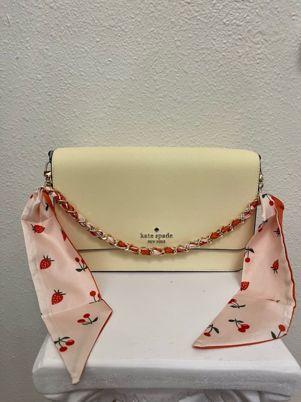 Bag Charm: Floral Scarf Chain Strap with Gold Hardware